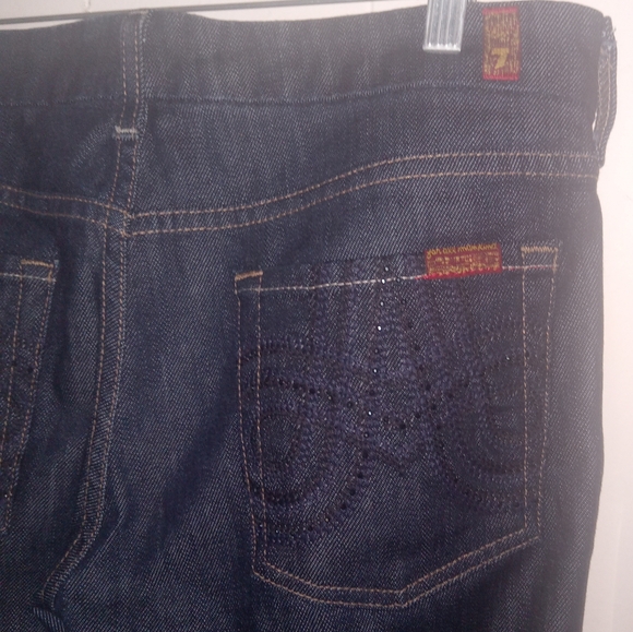 New HTF: 7 Mankind Swirl Embroidered CRYSTAL A Pocket Bootcut Jeans 30 x 34 Dark - Picture 13 of 16